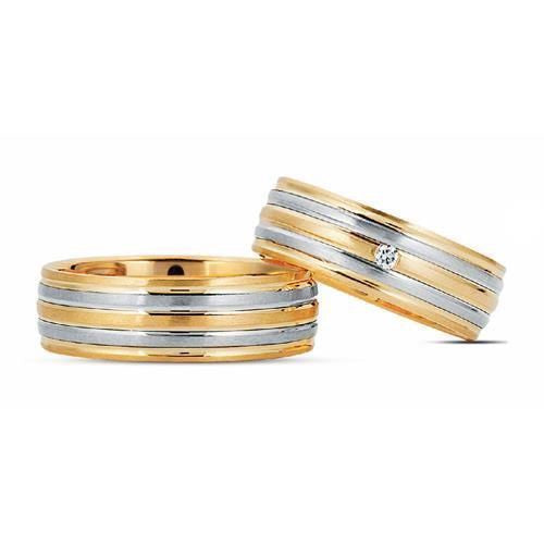 Flotte Nuran vielsesringe i 14 kt guld og hvidguld med 0,02 ct diamant